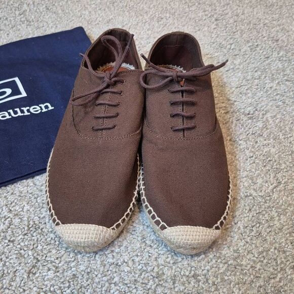 Polo by Ralph Lauren Canvas Lace Up Espadrille Chocolate Size 8 - Picture 3 of 9